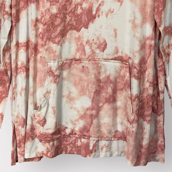Susan Graver Tunic Top Women Size L Pink Tie-Dye Watercolor Kangaroo Pocket C13 - Picture 5 of 14